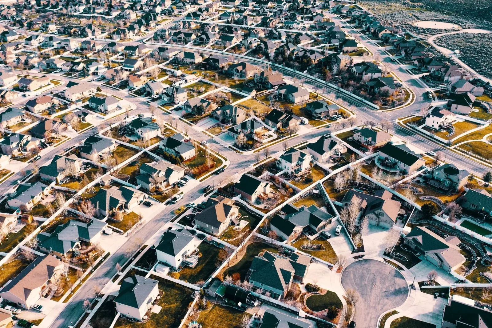 Aerial view of a suburban neighborhood