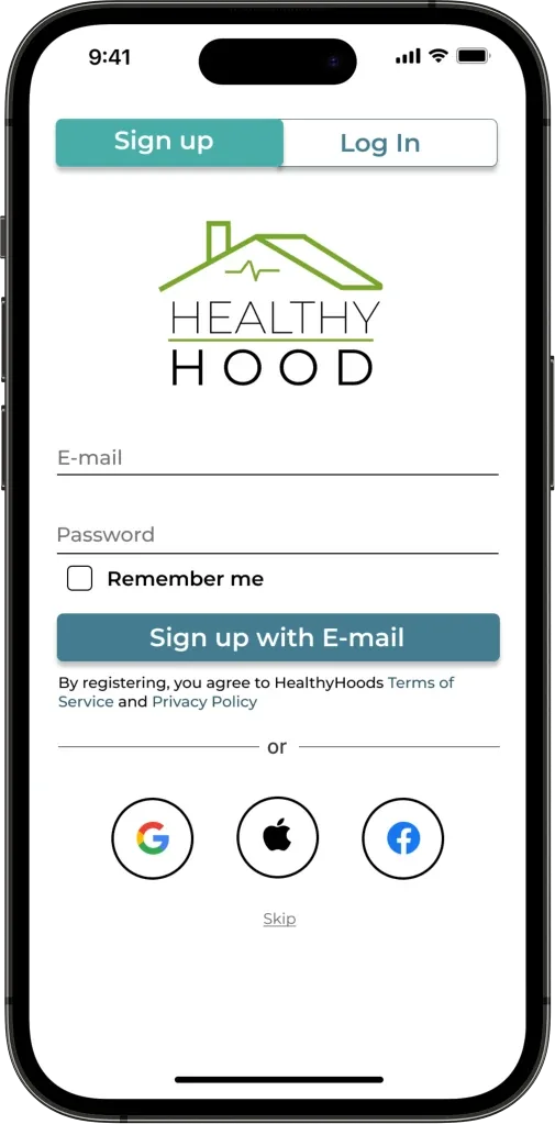 Sign up screen