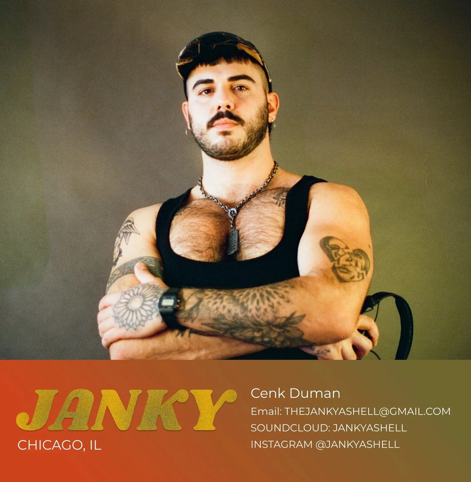 Press kit cover with portrait and contact details