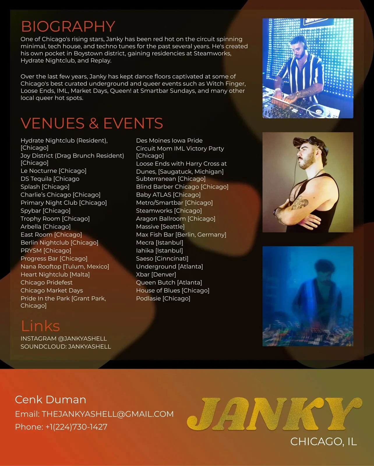 Press kit biography and venues page