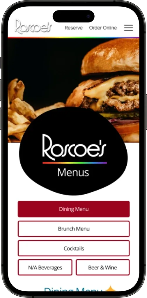 Menus landing page