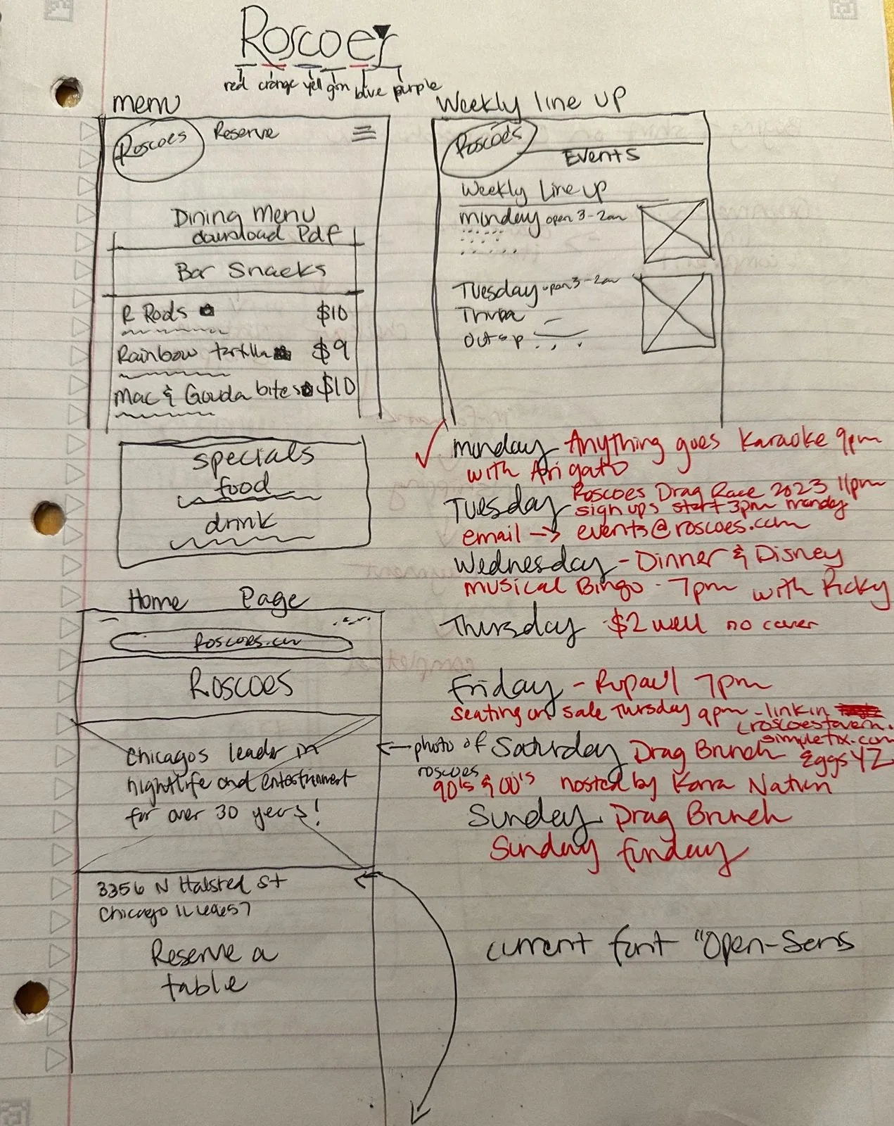 Hand-drawn wireframe sketches