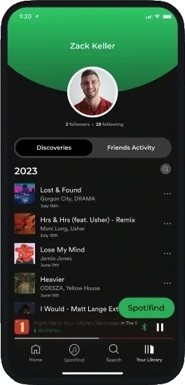 Spotifind dashboard of recent discoveries